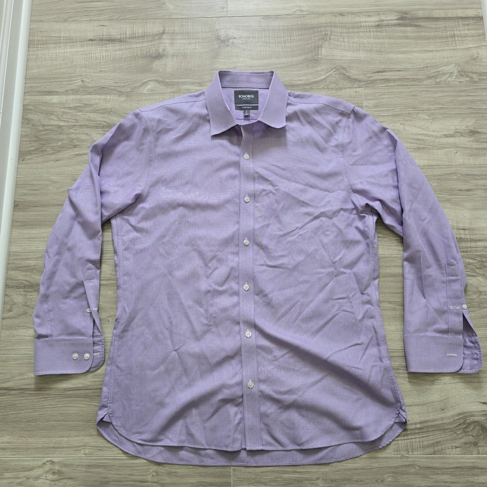 Bonobos Men's Button Shirt Purple 17 34 Slim Fit XL